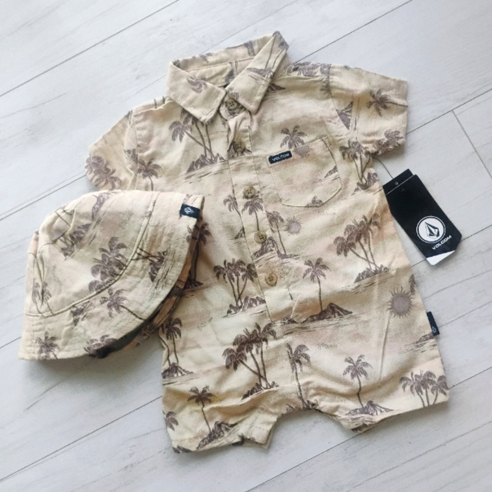 VOLCOM Baby NEW Paradise Woven Romper & Bucket Hat